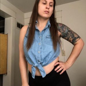 Button Down & Tie Crop Tank